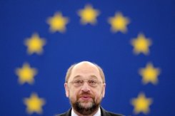 El presidente del Parlamento Europeo, Martin Schulz, en un debate en la cámara en Estrasburgo el 17 de abril de 2013